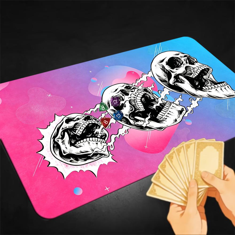 Retro Gaming Art - Retro Vaporwave Floating Skulls Playmat Pink